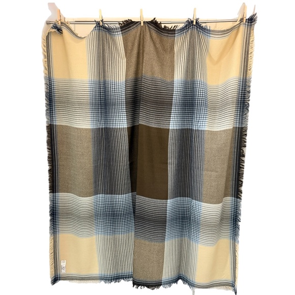 Beige, Brown & Blue Wool Scarf - 🇮🇹 Made in Italy 🇮🇹 - Picture 4 of 11